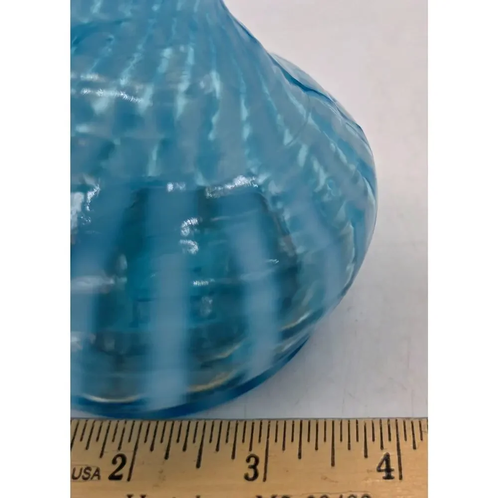 VINTAGE FENTON BLUE OPAL SWIRL OPTIC VASE 8